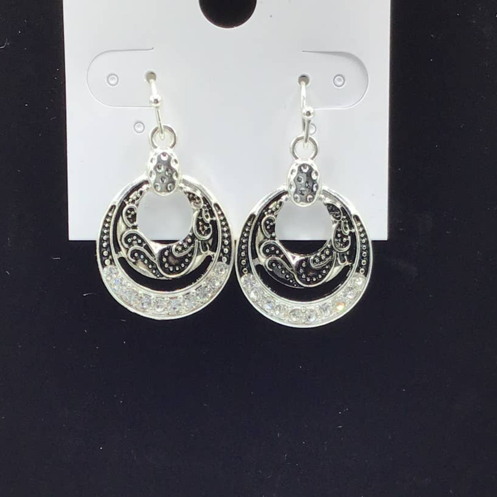 Black, Silver and‎ Rhinestone Hoop Earrings